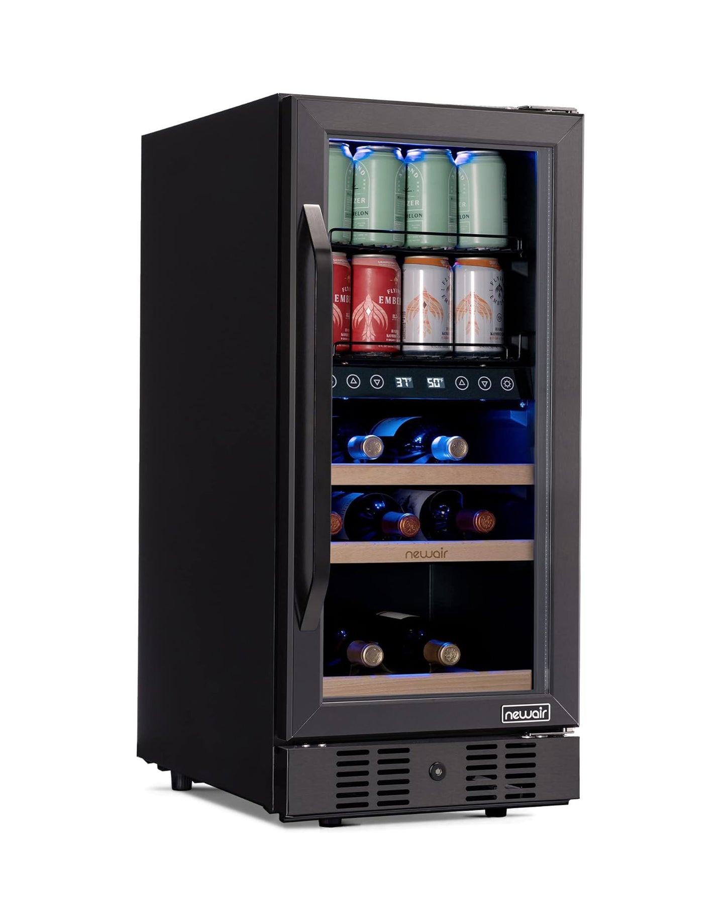 Newair 15" Wine and Mini Fridge w/ Tempered Glass Door, Holds 13 Bottles or 48 Cans