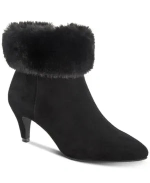 Womens Hansonn Faux Suede Faux Fur Trim Booties Black 5 Medium(B M) (NEW)