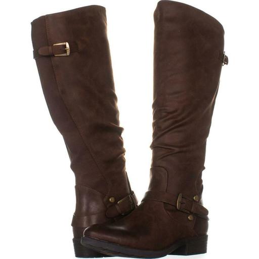 Baretraps Womens Yanessa 2 Faux Leather Wide Calf Riding Boots