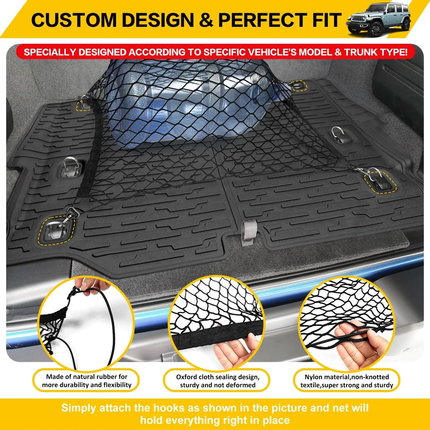 Cargo Mat & Trunk Net for 2021-2024 Jeep Wrangler (NEW)