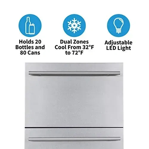 Newair 24” Outdoor Dual Drawer Fridge,20 Bottles and 80 Cans