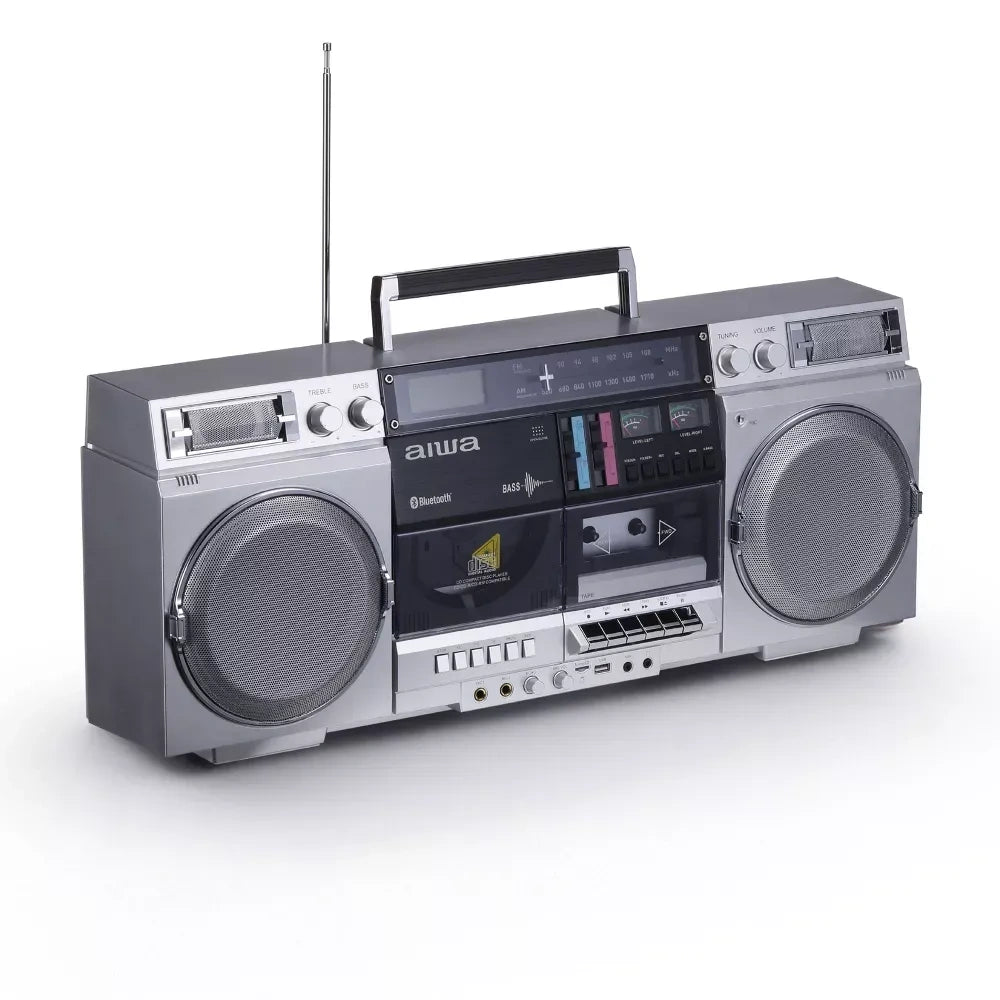 AIWA Retro Boombox CD Player with Cassette Recording, Bluetooth 5.0