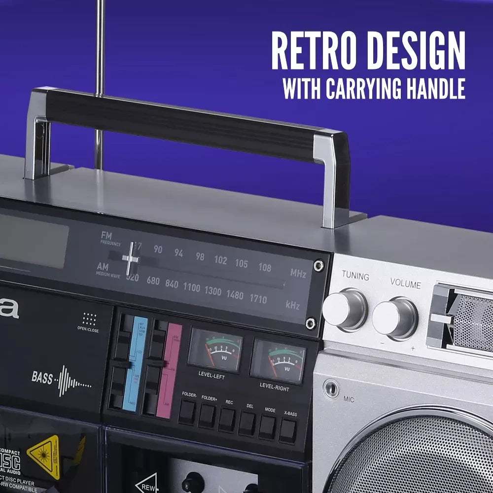 AIWA Retro Boombox CD Player with Cassette Recording, Bluetooth 5.0