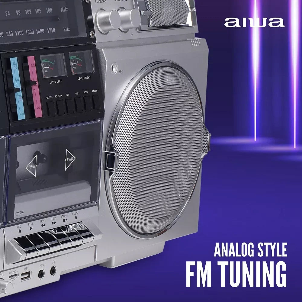 AIWA Retro Boombox CD Player with Cassette Recording, Bluetooth 5.0