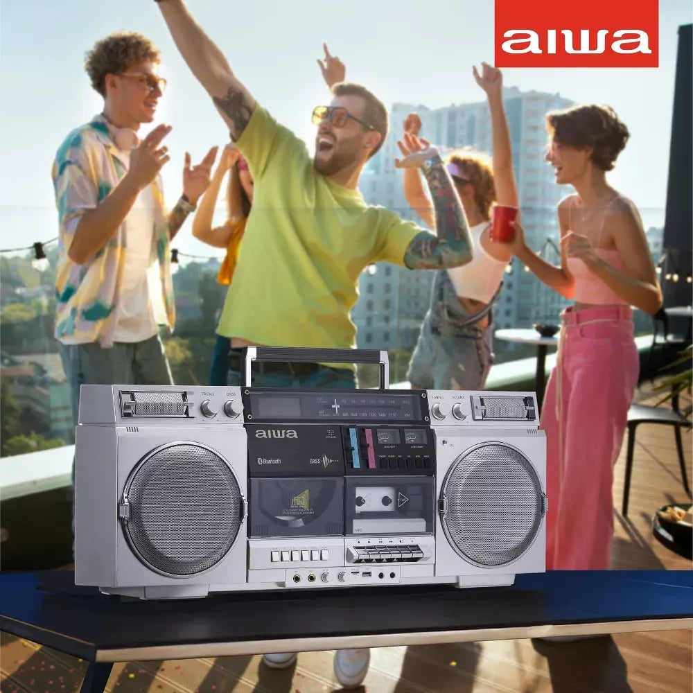 AIWA Retro Boombox CD Player with Cassette Recording, Bluetooth 5.0