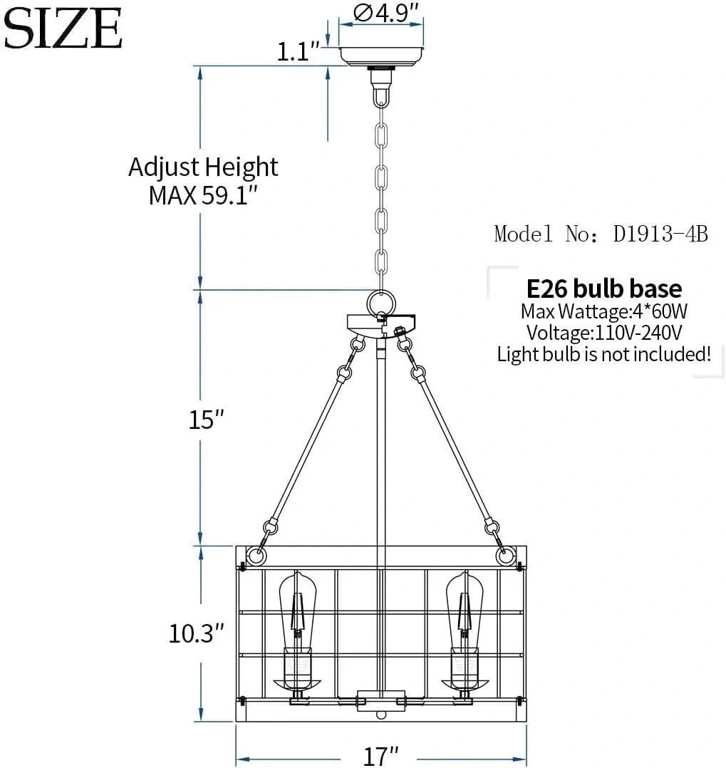AIHYING Farmhouse 4-Light Chandelier, UL Listed (NEW)