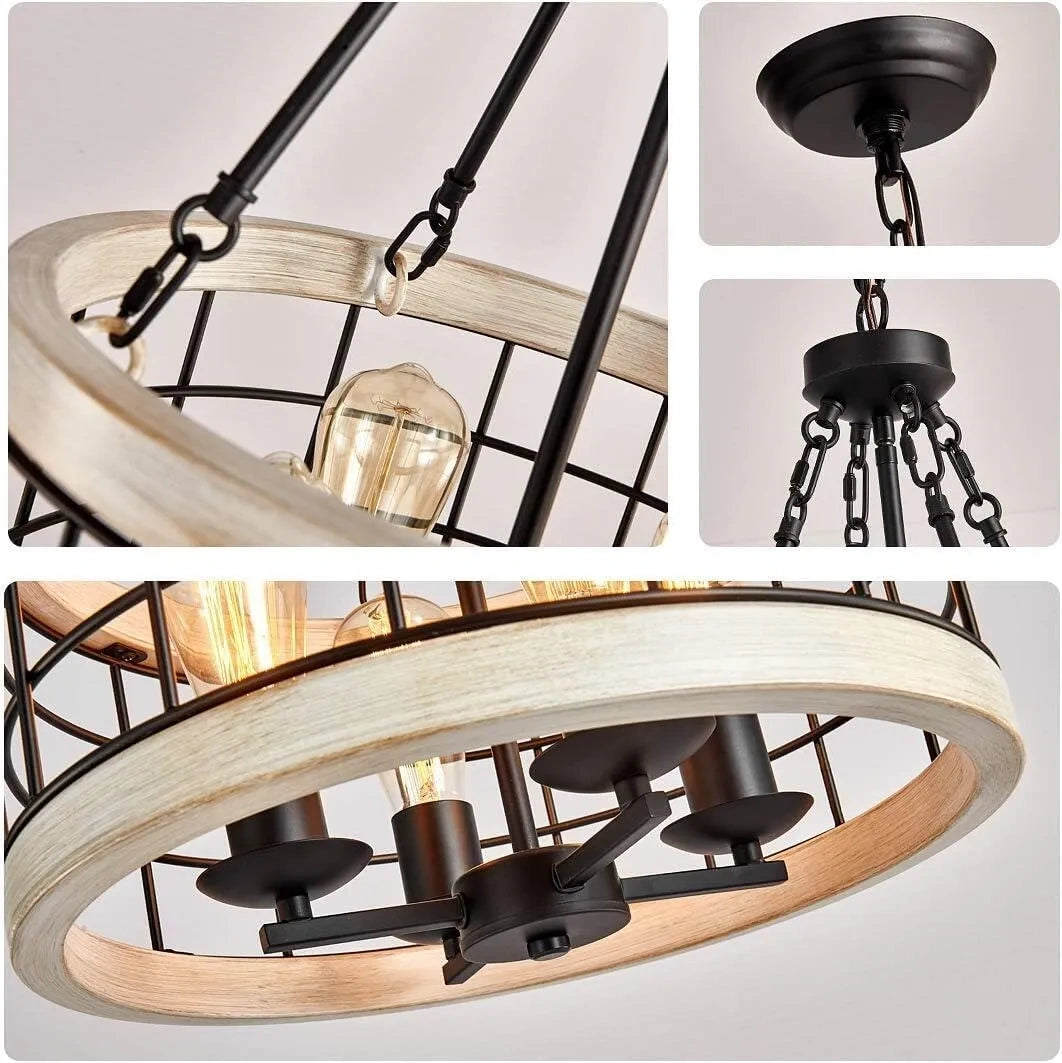 AIHYING Farmhouse 4-Light Chandelier, UL Listed (NEW)