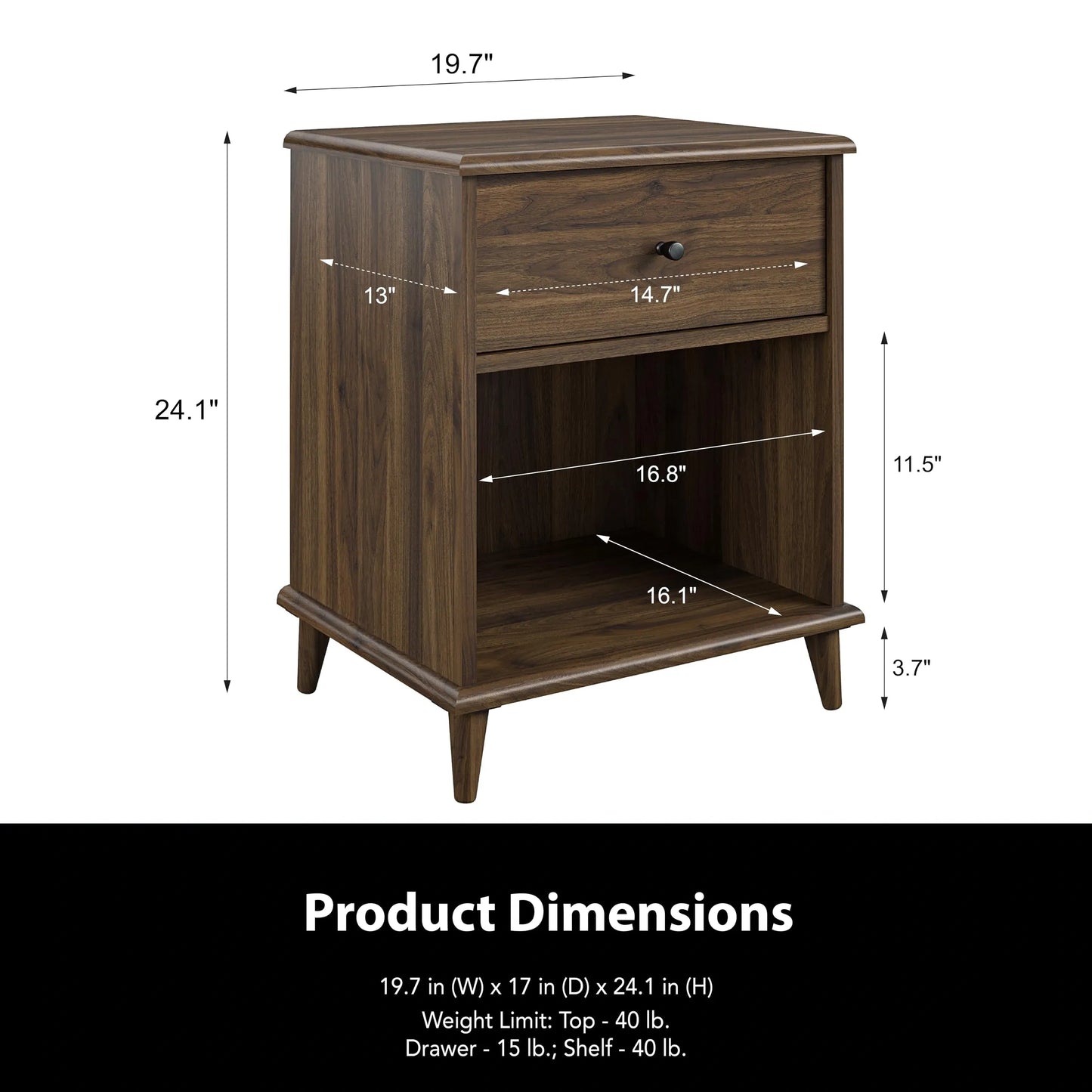 Ameriwood Home Walnut Nightstand