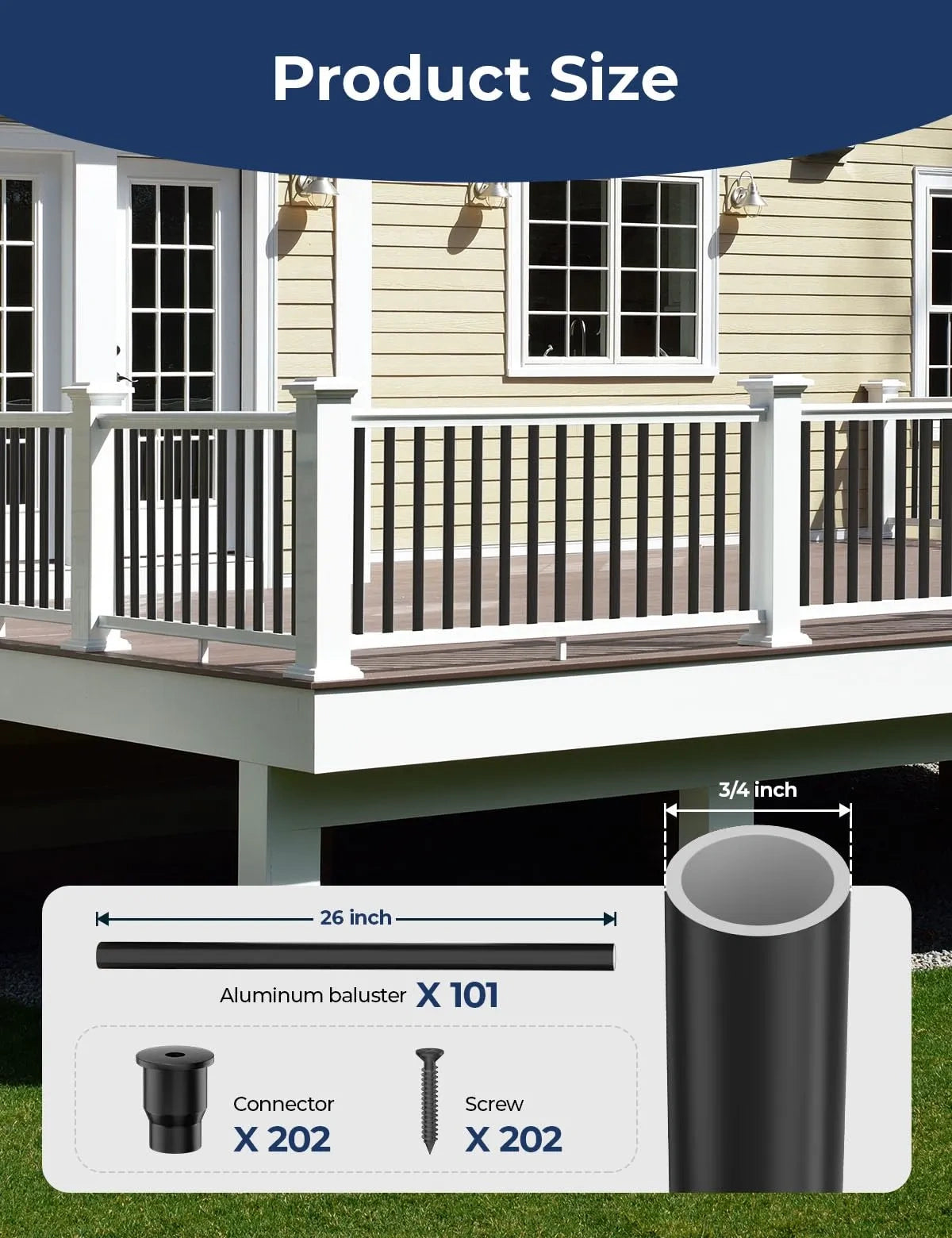 101-Pack 26 inch Round Aluminum Deck Balusters (NEW)