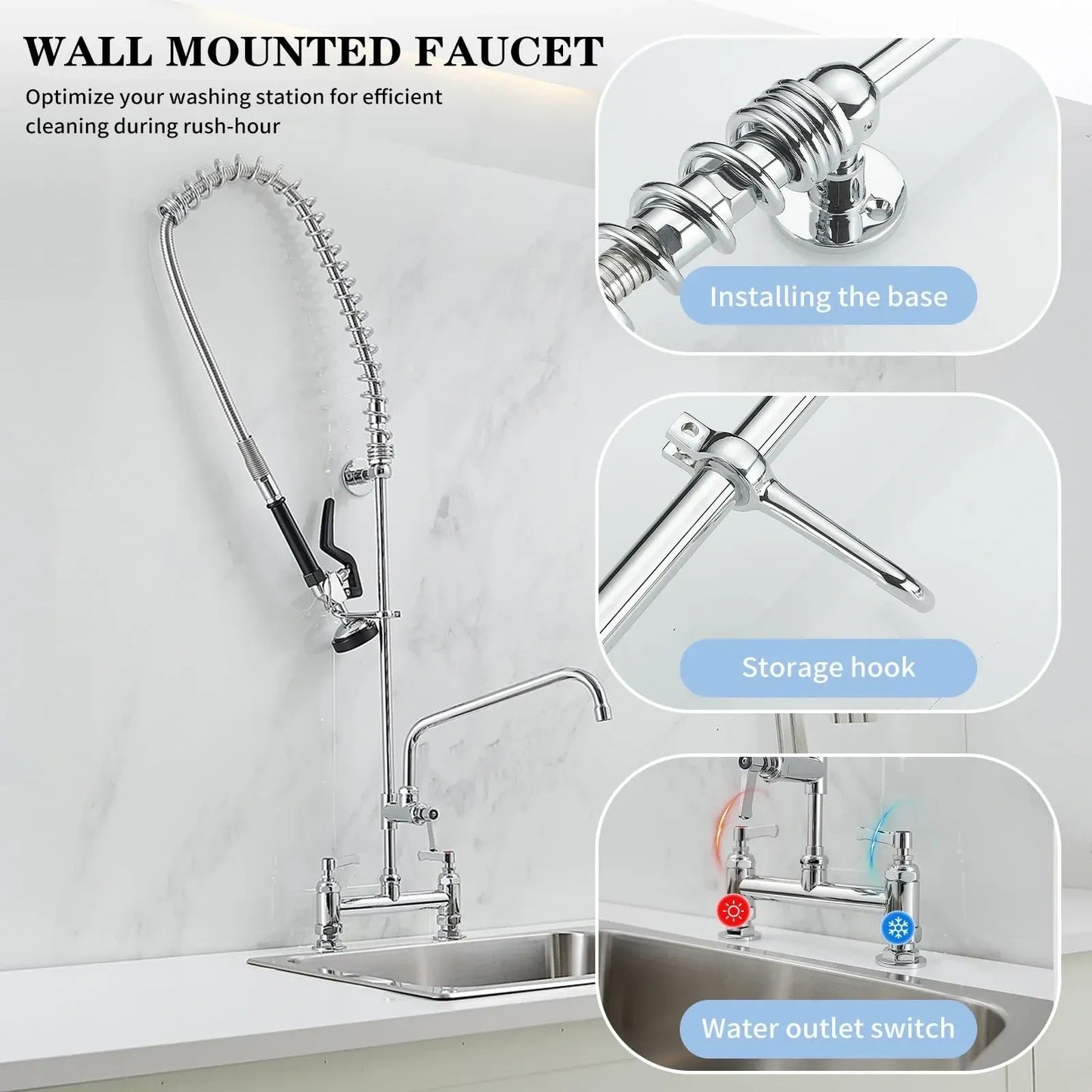 BATHFINESSE Commercial Faucet with Sprayer (NEW)