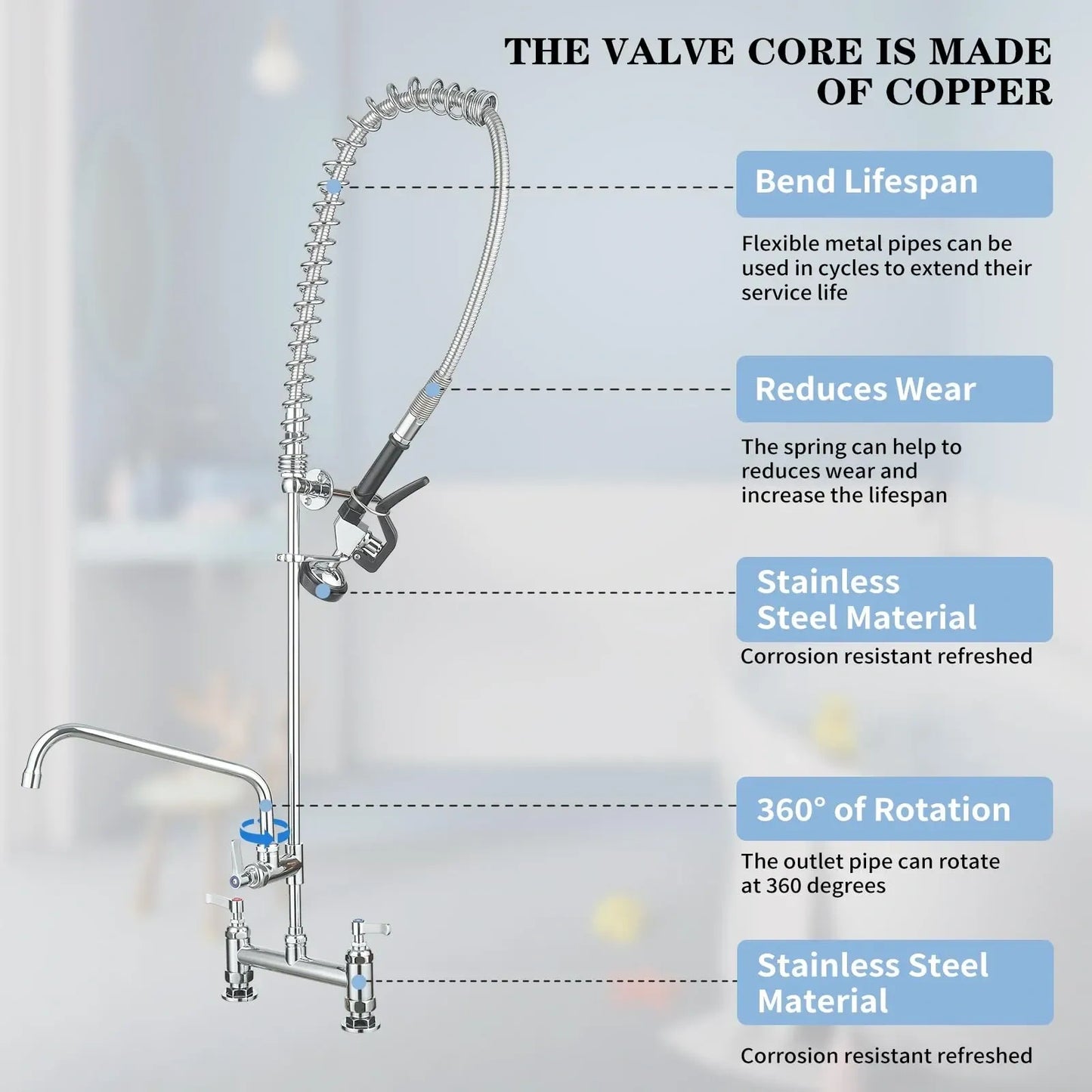 BATHFINESSE Commercial Faucet with Sprayer (NEW)