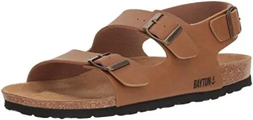 Bayton Mens Achille Leather Buckle Open Toe Slides (NEW)