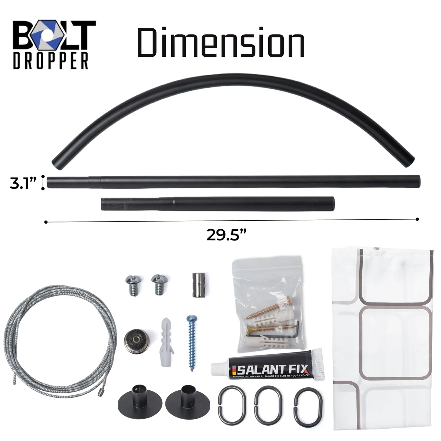 Bolt Dropper Clawfoot Tub Shower Rod (NEW)