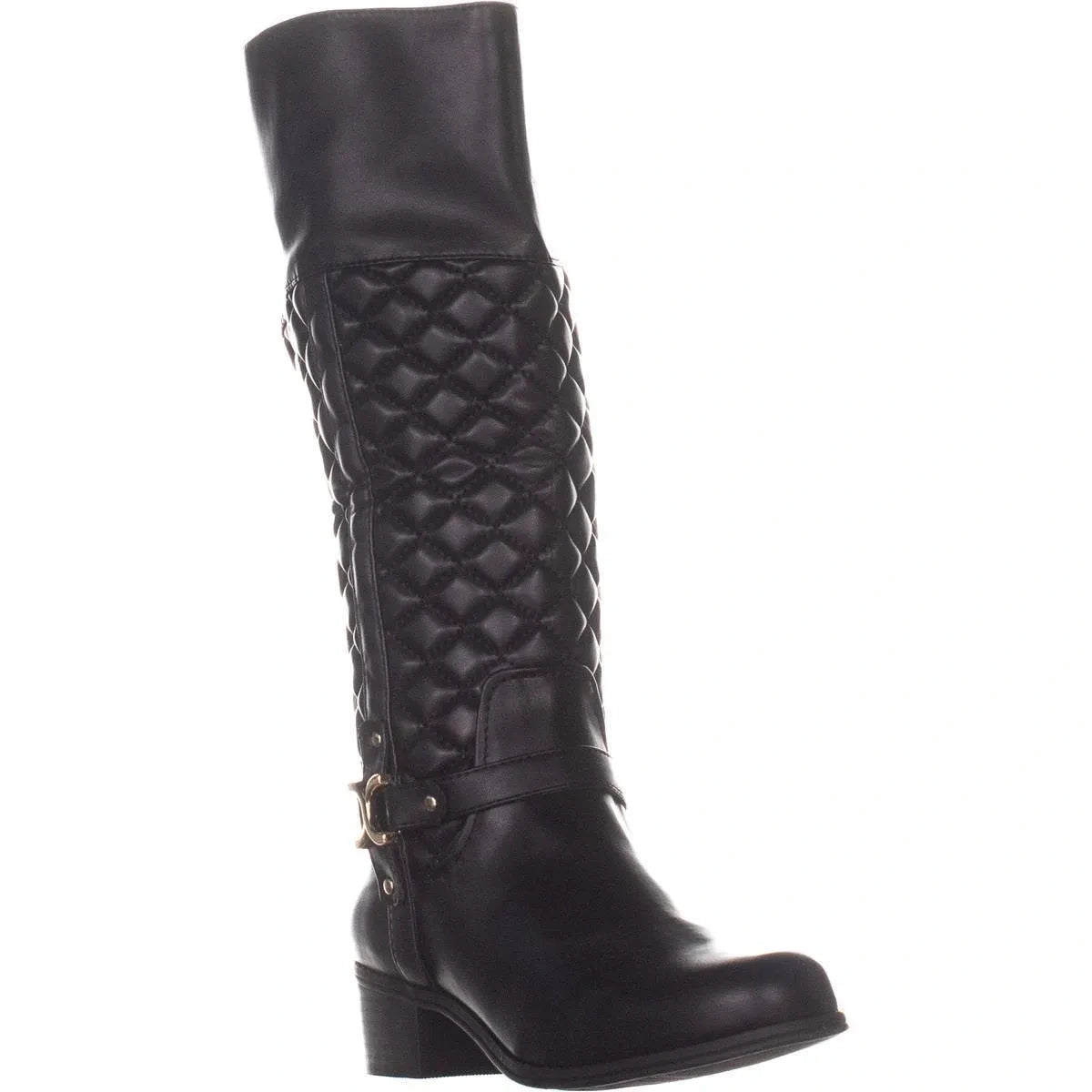 Womens Black Quilted Helenn Round Toe Block Heel Zip-up Riding Boot 11 (NEW)