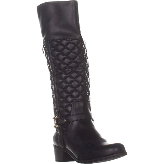 Womens Black Quilted Helenn Round Toe Block Heel Zip-up Riding Boot 11 (NEW)