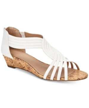 Charter Club Womens Ginifur 2 Faux Leather Wedge Sandals White 9 Medium (B M)