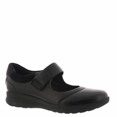 Clarks Un Adorn Strap Black Womens Loafer Flats