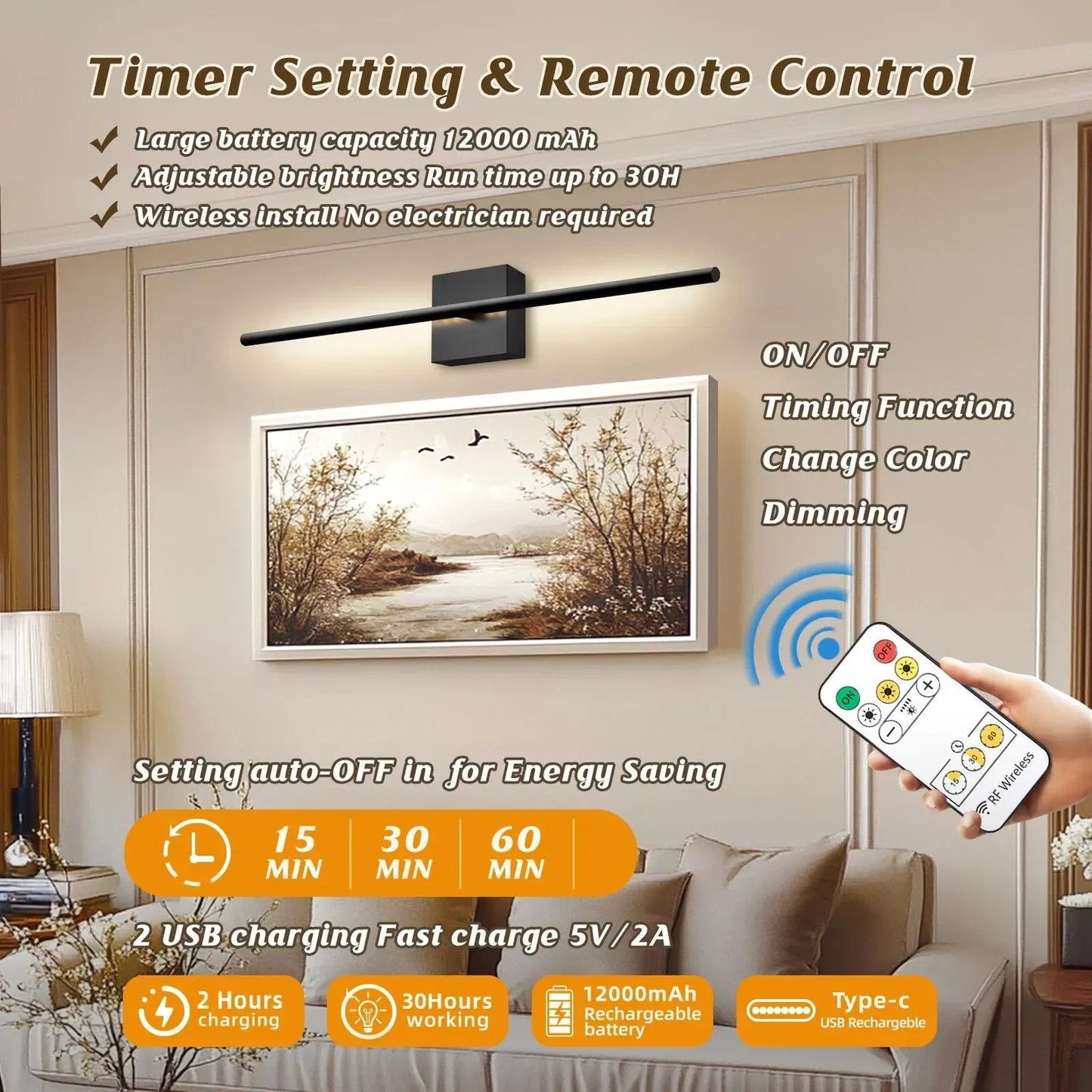 DZW 12000mAh Battery Operated Wall Sconces with Remote Control (NEW)