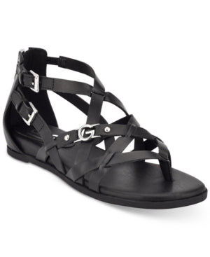 Gbg Los Angeles Womens Black Snake Embossed Gladiator Inspired Crisscross Straps Logo Strappy Cobell Round Toe Zip-up Thong Sandals Shoes 10 M - Al...