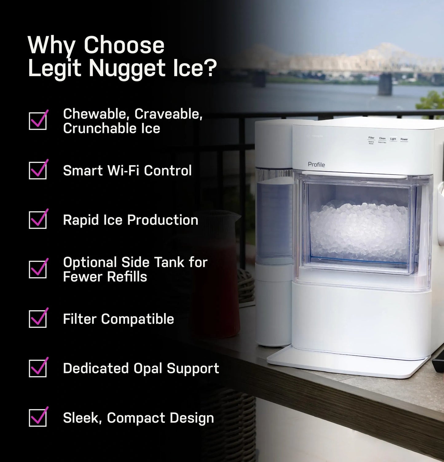 GEProfile Opal 2.0 Ultra Nugget Ice Maker with Side Tank