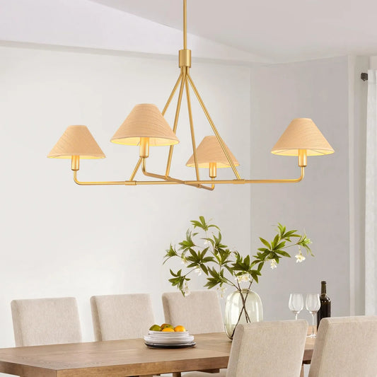 46 inch Gold Chandelier Boho Rattan Dining Room Light (NEW)