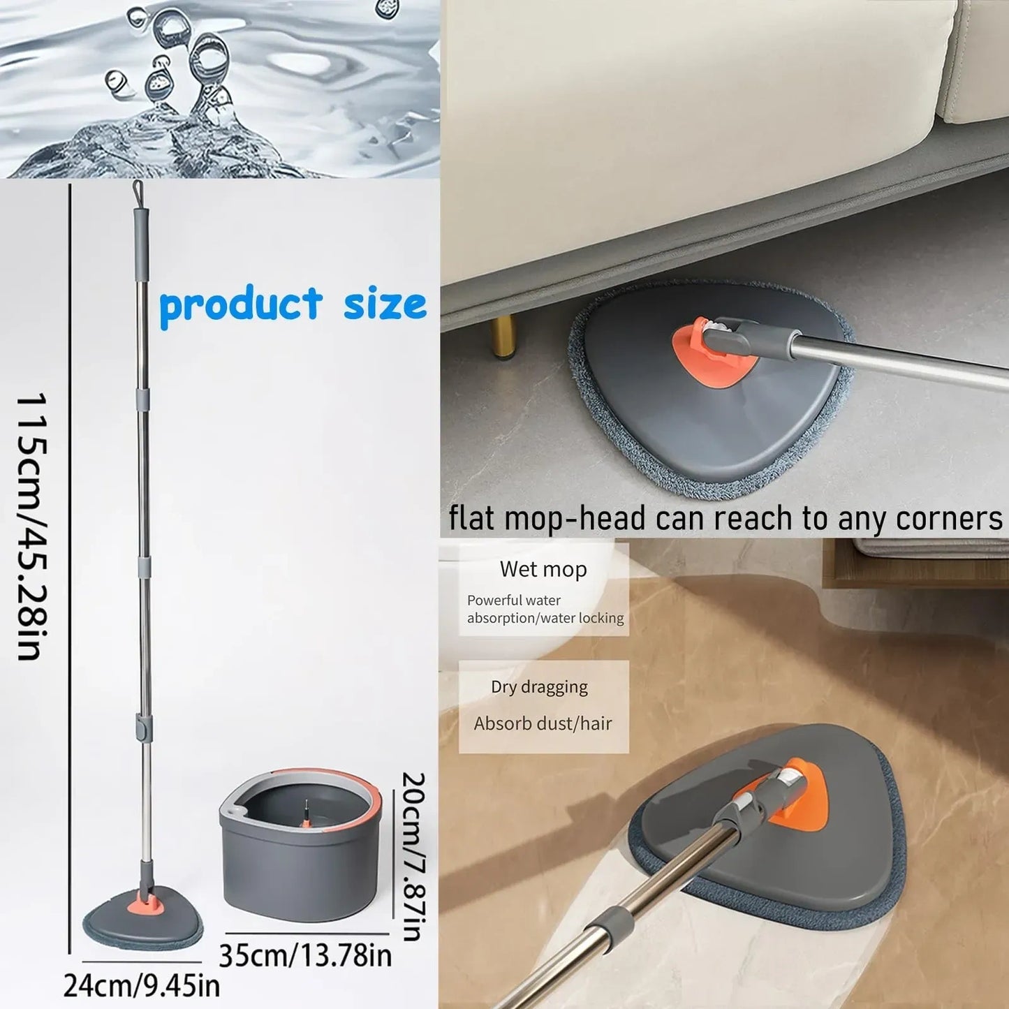 HOLJUS Spin Mop and Double Bucket Set with Dual-Chamber Water System (NEW)