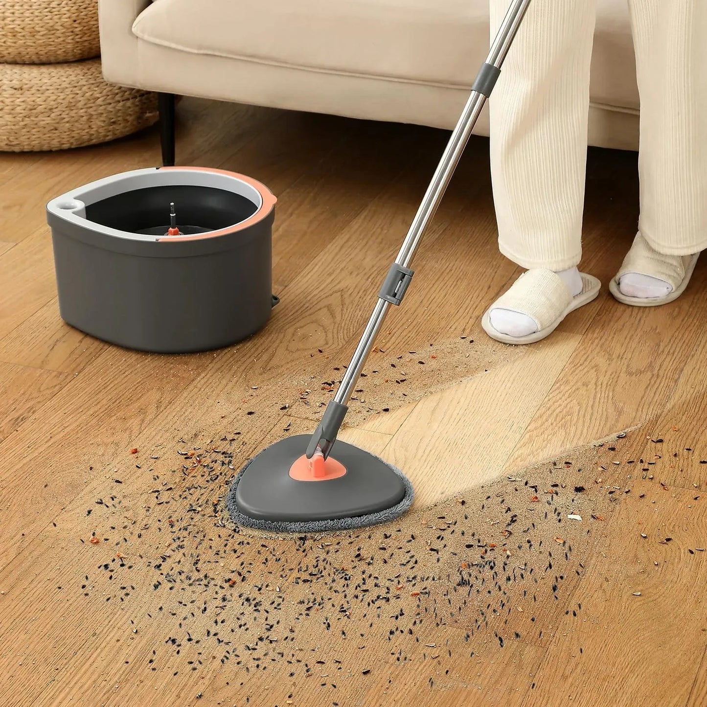 HOLJUS Spin Mop and Double Bucket Set with Dual-Chamber Water System (NEW)