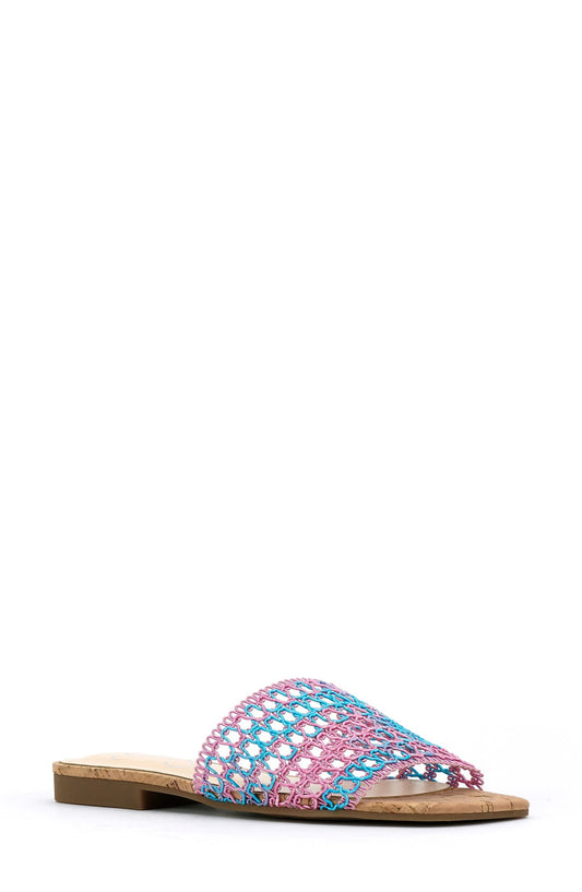 Jessica Simpson Womens Blue Geometric Cushioned Rilane Square Toe Slip on Slide Sandals 7 M - All