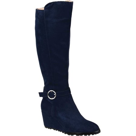 Women S Journee Collection Veronica Wide Calf Wedge Knee High Boot Navy Microsuede 8 M