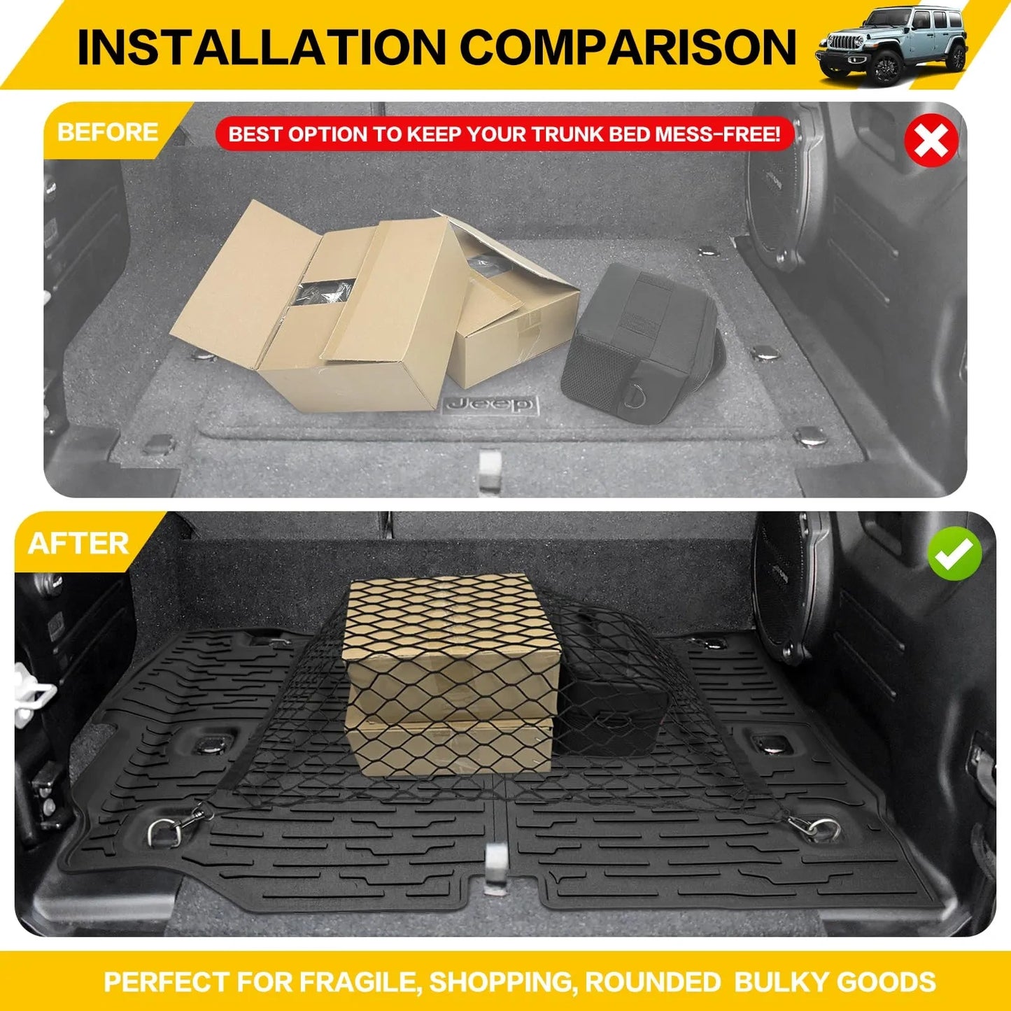 Cargo Mat & Trunk Net for 2021-2024 Jeep Wrangler (NEW)