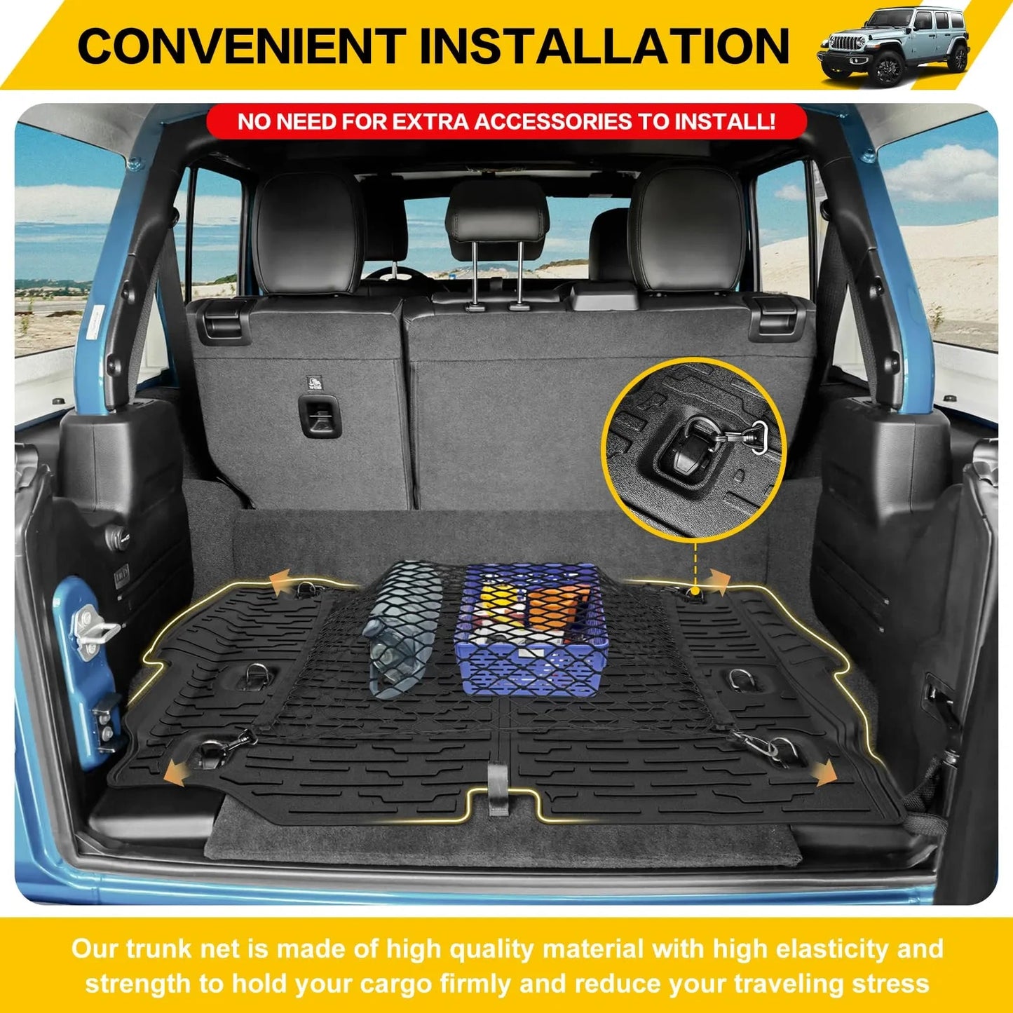 Cargo Mat & Trunk Net for 2021-2024 Jeep Wrangler (NEW)