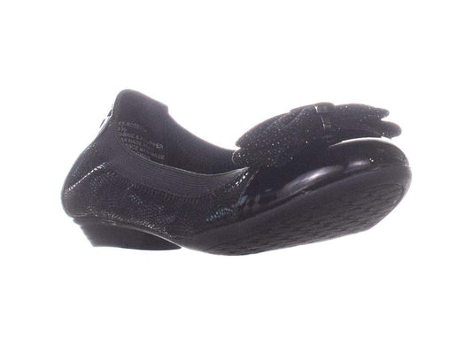 Karen Scott Womens Black Metallic Hardware Patent Gloss Bow Accent Cushioned Rozetta Round Toe Block Heel Slip on Dress Ballet Flats 5 - All