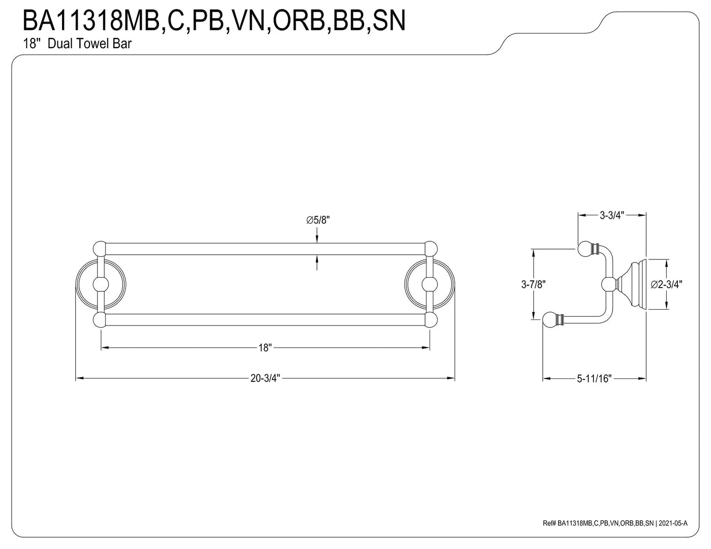 Kingston Brass Vintage 18-Inch Dual Towel Bar (NEW)