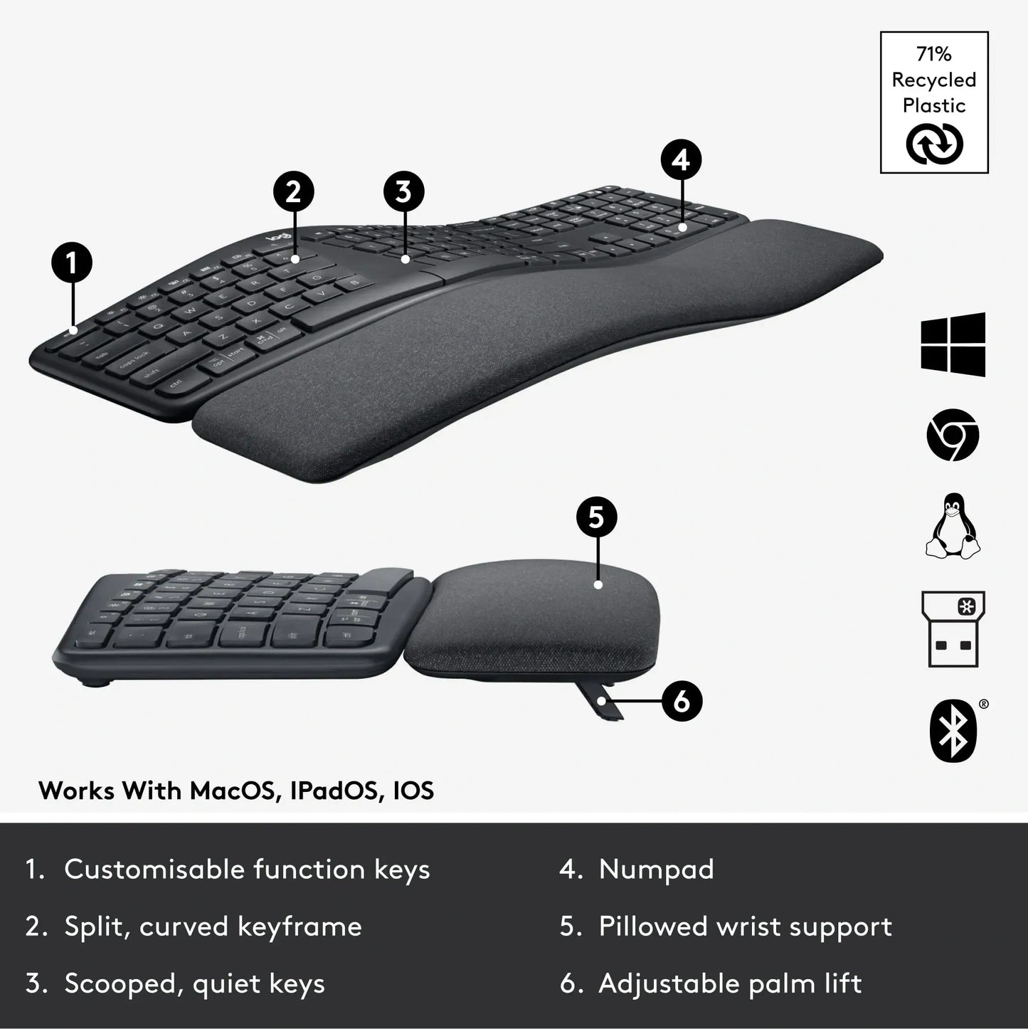 Logitech ERGO K860 Wireless Ergonomic Keyboard (NEW)