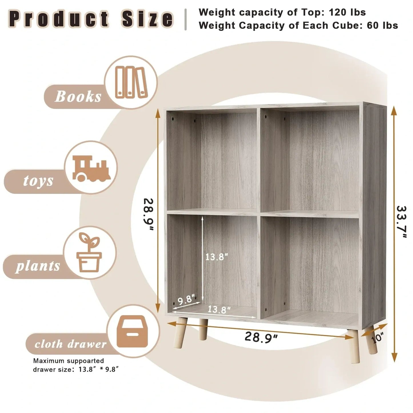 Wooden 4 Cube Open Bookcase (NEW)