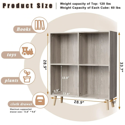 Wooden 4 Cube Open Bookcase (NEW)