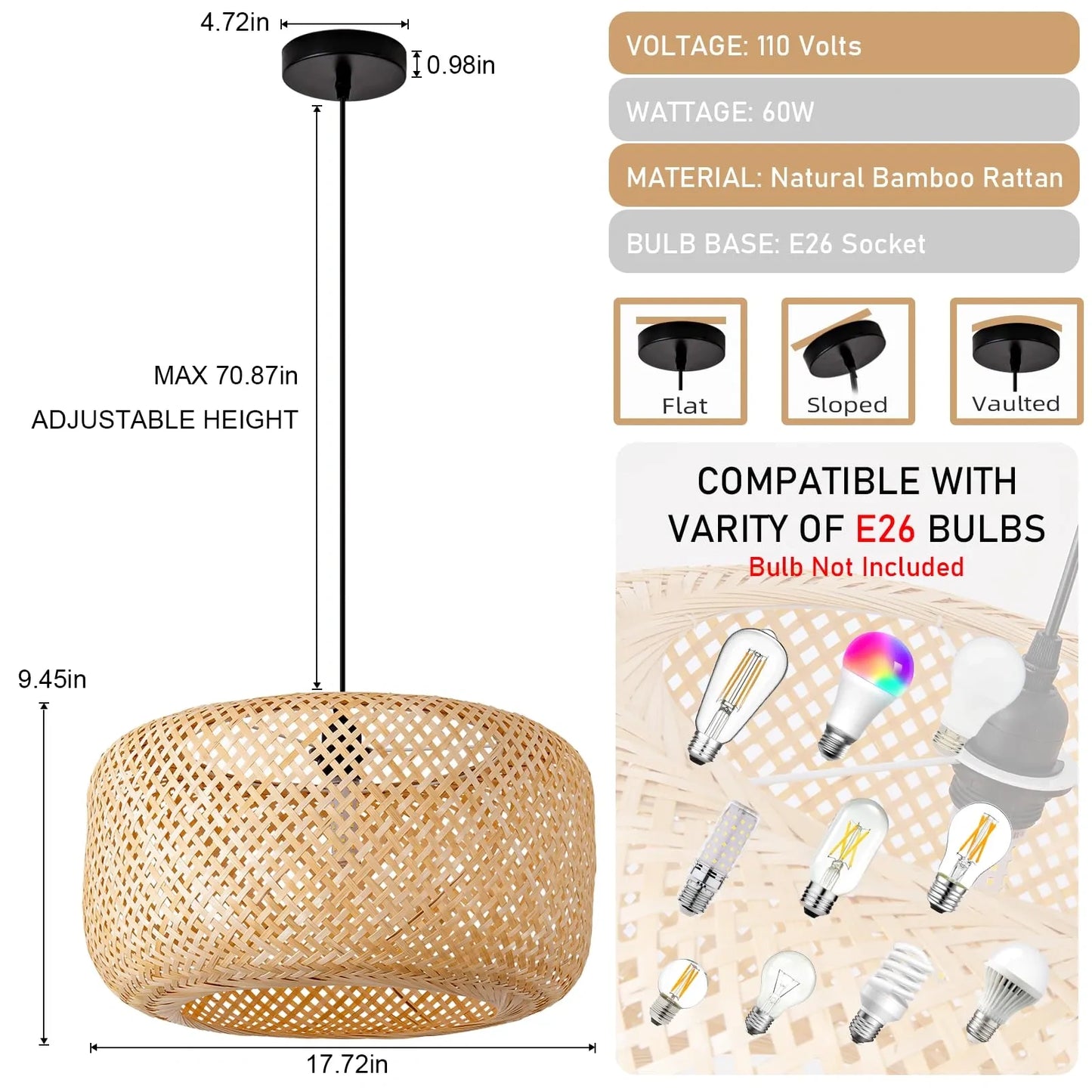 Bamboo Light Rattan Chandelier Wicker (NEW)