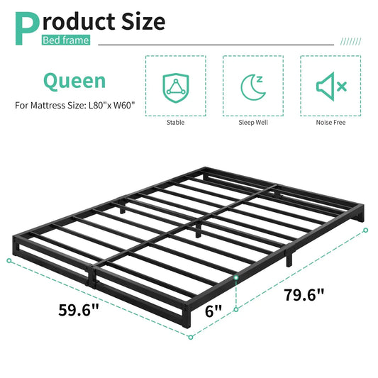 6 Inch Bed Frame Queen Size Heavy Duty Steel Slat (NEW)
