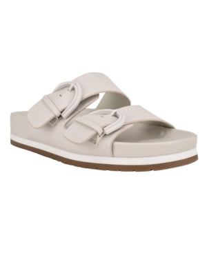 Marc Fisher Womens Keena Faux Leather Slip on Footbed Sandals