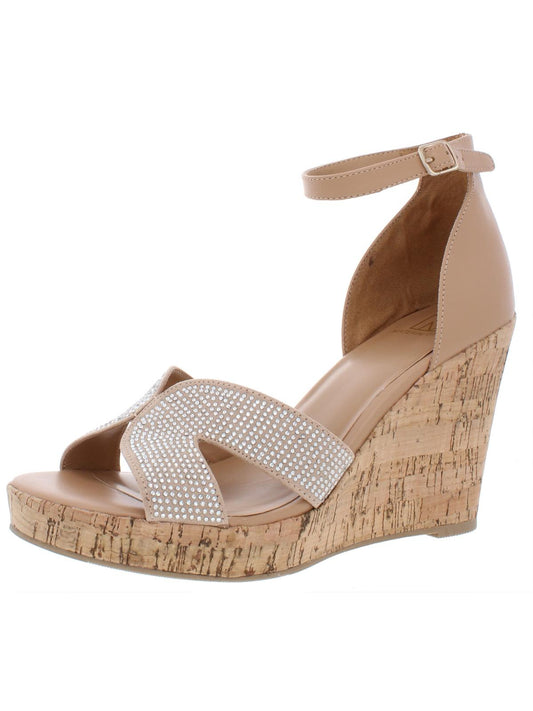 Material Girl Womens Bretta 2 Faux Leather Ankle Strap Wedge Sandals