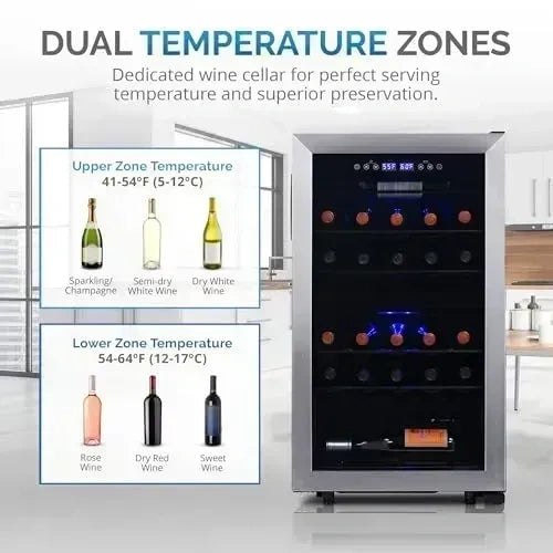 NewAir Freestanding 28 Bottle Dual Zone Wine Fridge, AW-281E