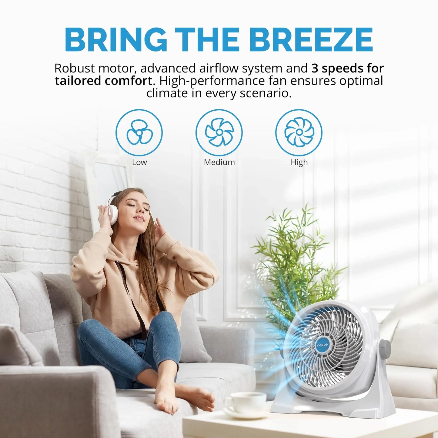 NewAir 12-inch Powerful Air Circulator Portable Fan in White