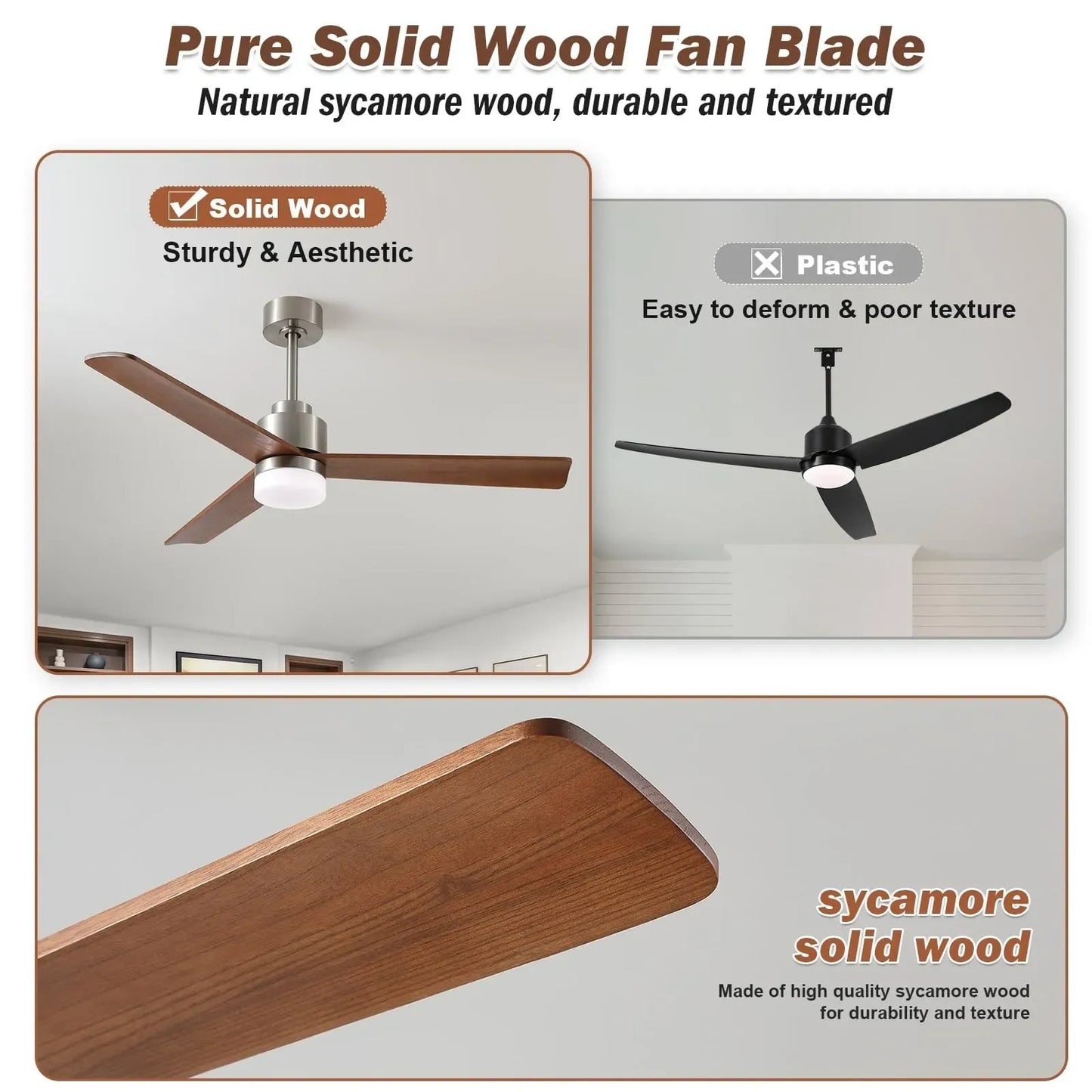 52-Inch Wood Ceiling Fans with Lights and Remote (NEW)