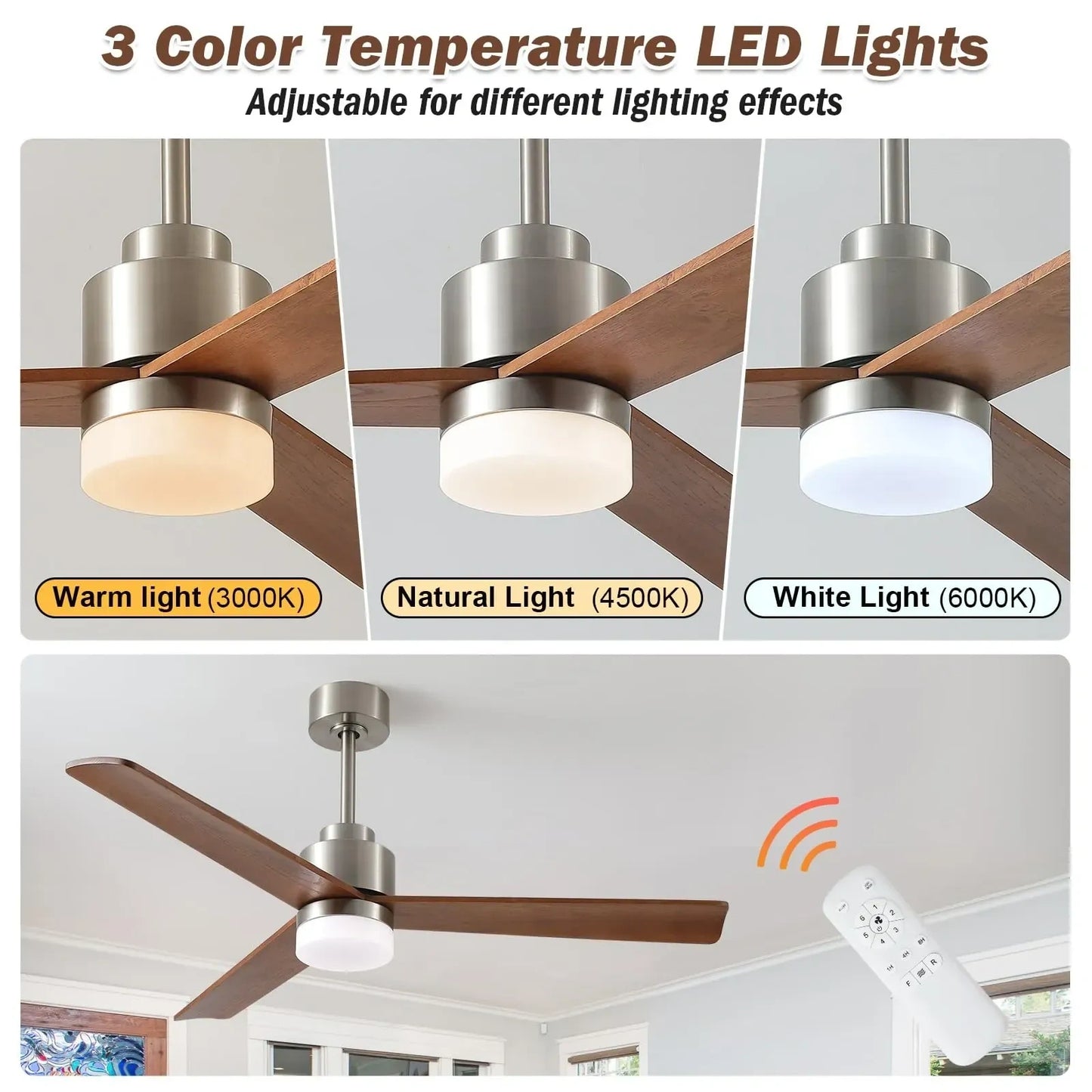 52-Inch Wood Ceiling Fans with Lights and Remote (NEW)