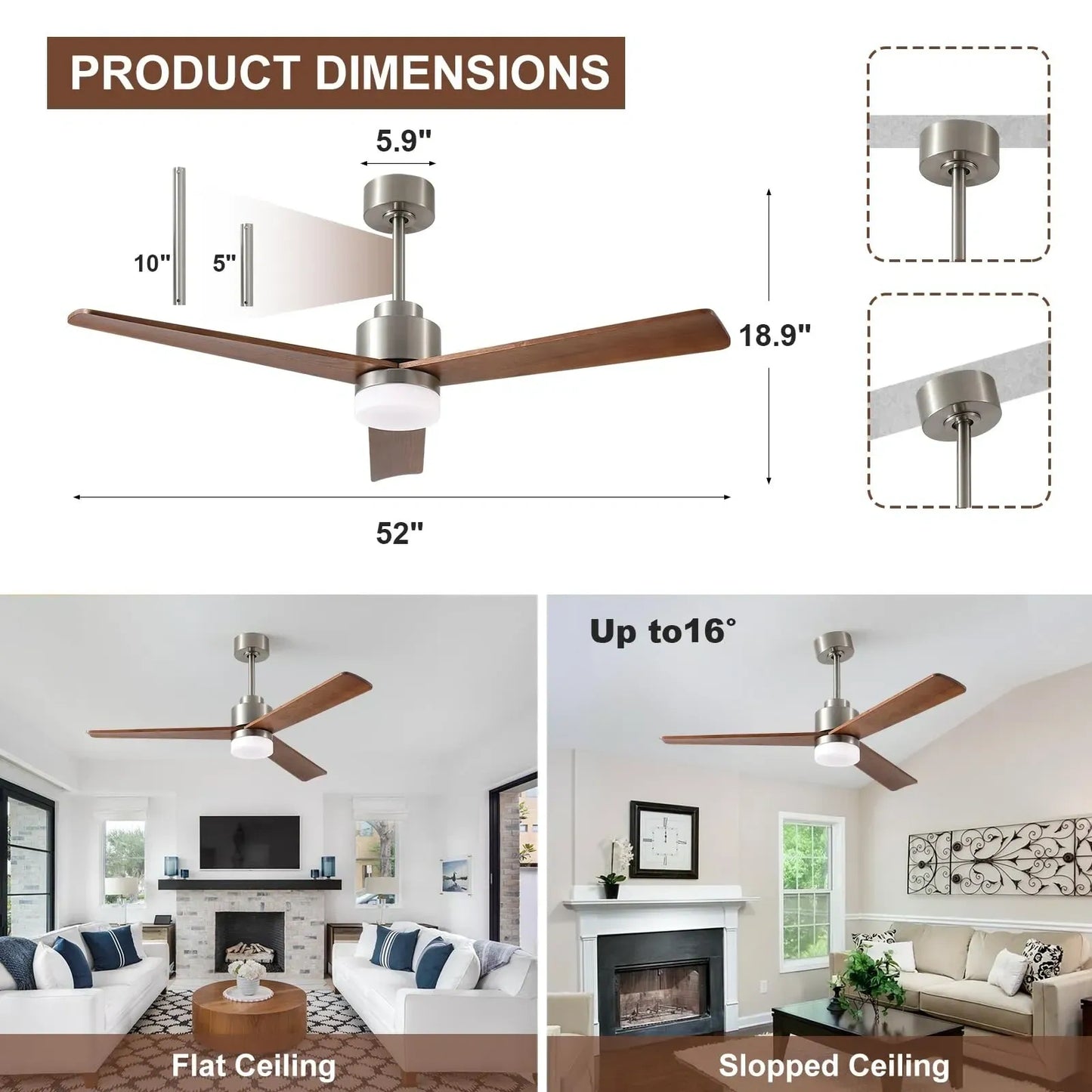 52-Inch Wood Ceiling Fans with Lights and Remote (NEW)