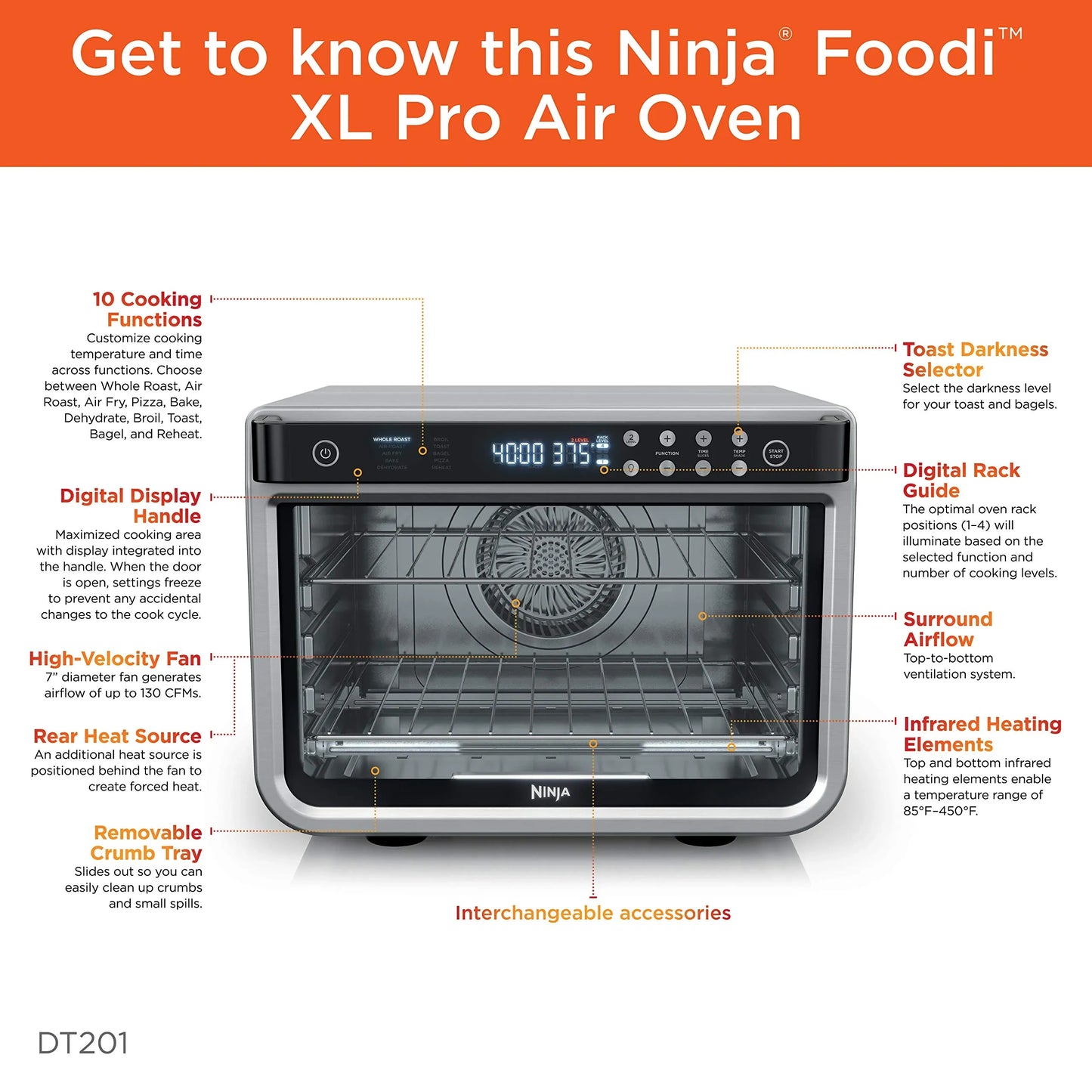 Ninja Air Fryer & Toaster Oven, DT201 (NEW)