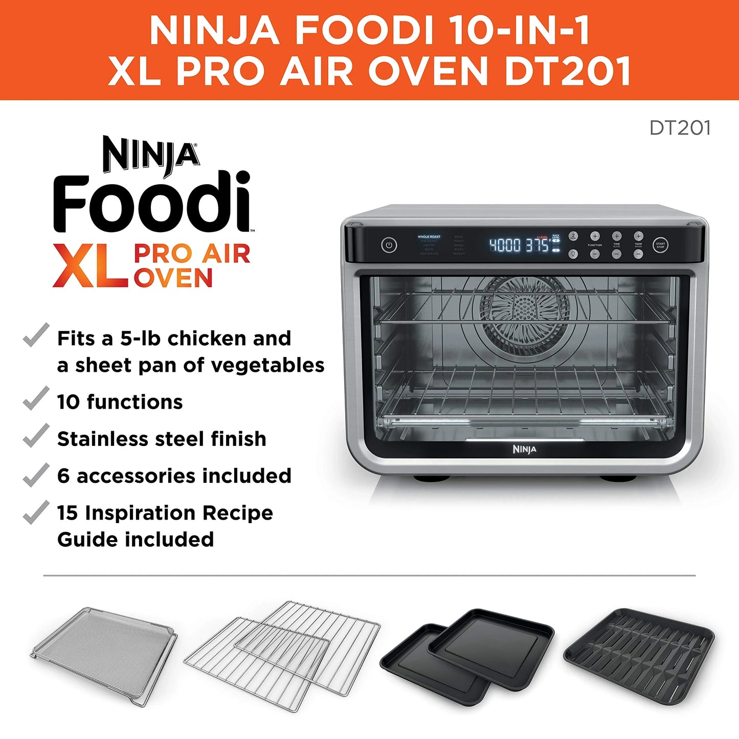 Ninja Air Fryer & Toaster Oven, DT201 (NEW)