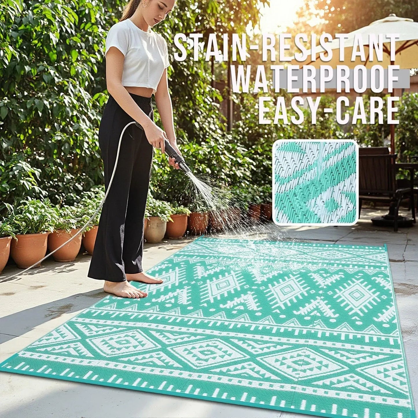 OLANLY Outdoor Rug Waterproof 10x14 ft (NEW)