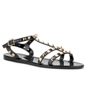 Olivia Miller Women S Sandals Black - Black Studded Ankle-Strap  Black  Size 7.0