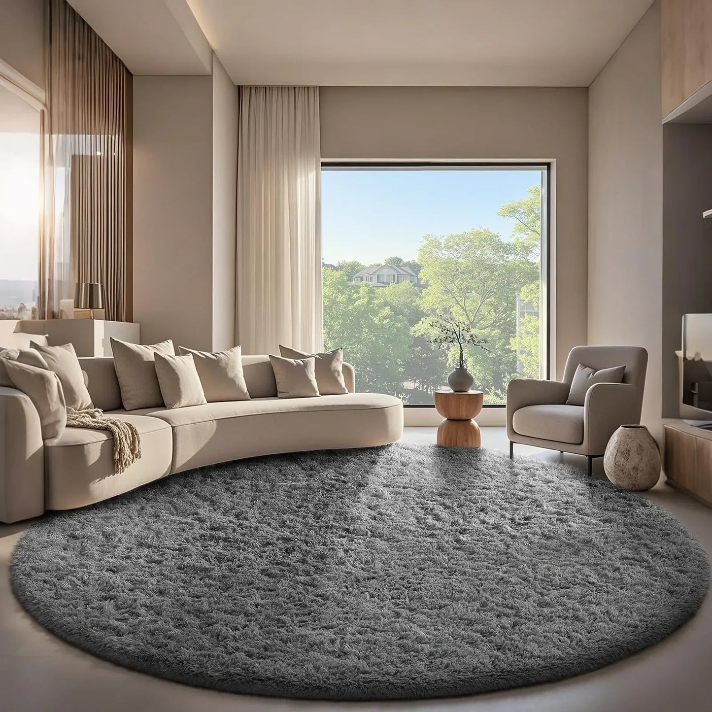 Ophanie 8Ft Grey Circle Area Rug (NEW)